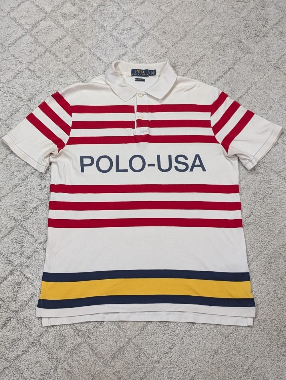 Polo Ralph Lauren Shirt Mens S White Red Stripe CP-93 Polo Classic Fit Rugby